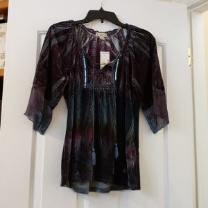 Petite Mid Sleeve Purple/Blue /Green Woman Shirt